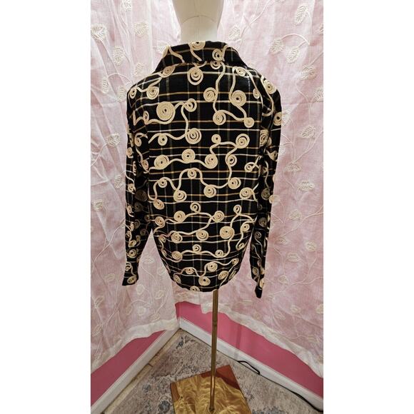 VTG 90s Giancarlo Ferrari‎ 100% Silk Top Black Gold Rope Embroidery Jacket Sm - Picture 4 of 7